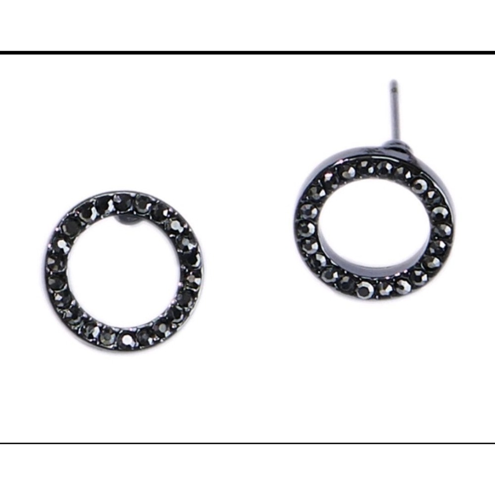 Park Lane ROO Hematite Stud Earrings Black Crystals Classic Retro NWT